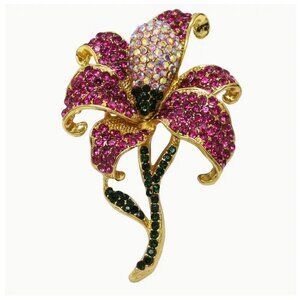 Betsey Johnson Purple Crystal Iris Flower Brooch Gold Tone